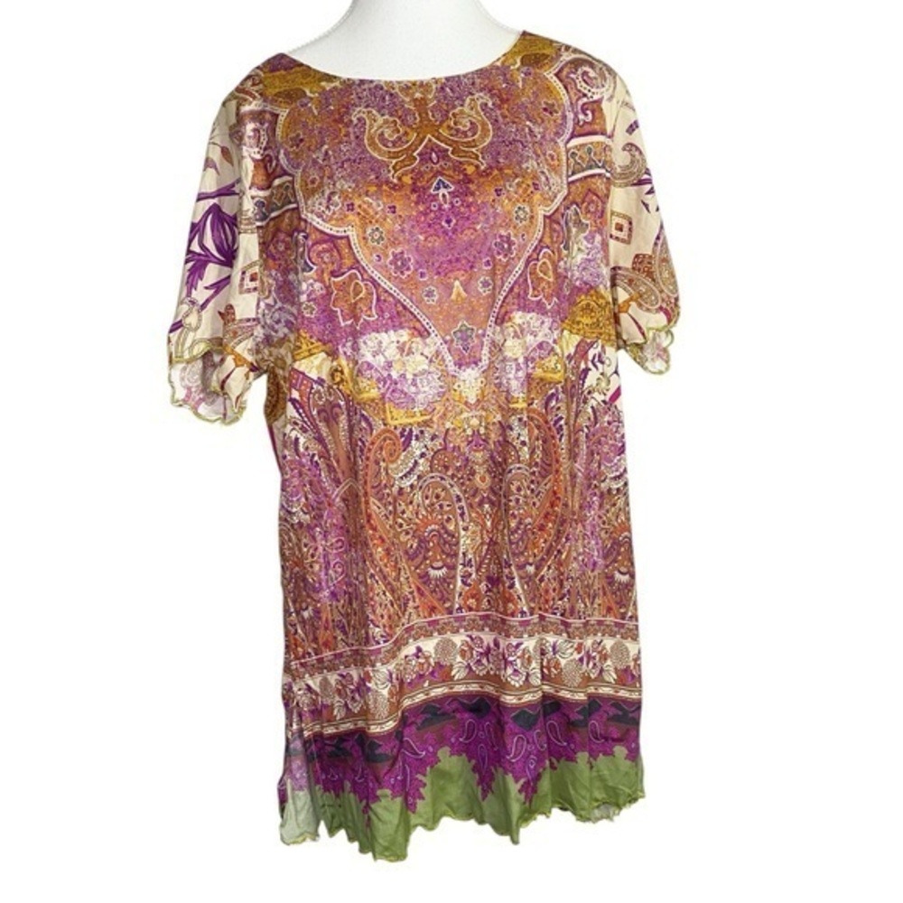Soft Surroundings Purple and Gold Patterned Tunic Top NWT